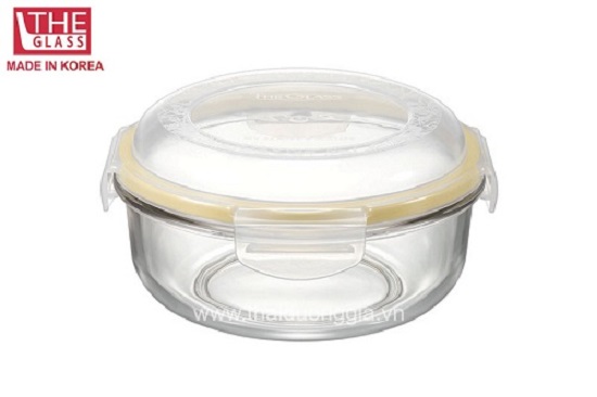 丸いガラス製の食品容器